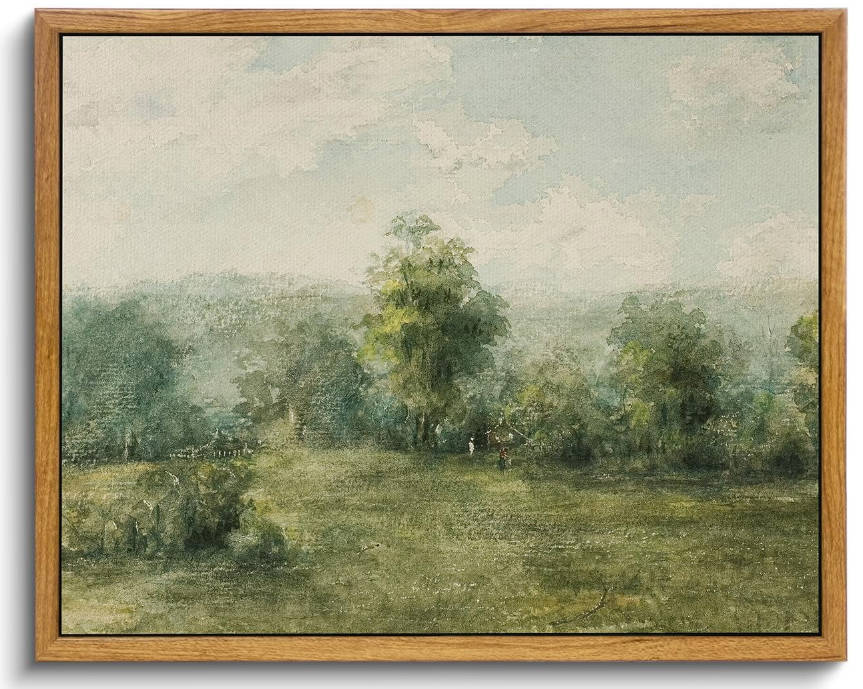 VIYYIEA Framed Canvas Wall Art Decor, Vast Grassland Landscape Prints Painting, Vintage Abstract Wall Art for Living Room Bedroom Bathroom Office, 9"x11"