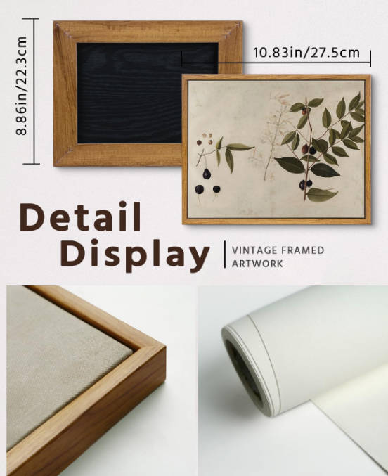 VIYYIEA Vintage Framed Canvas Botanical Wall Art Prints, Plant Rustic Farmhouse Wall Decor for Bedroom Living Room Bathroom, 9"x11"