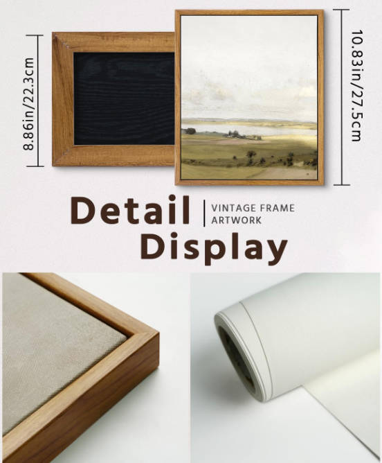 VIYYIEA Framed Canvas Wall Art Home Decor, Farmhouse Decor Rolling Valleys under Clear Skies Rustic Wall Painting, Vintage Art for Bedroom Office Living Room Decor, 9"x11"