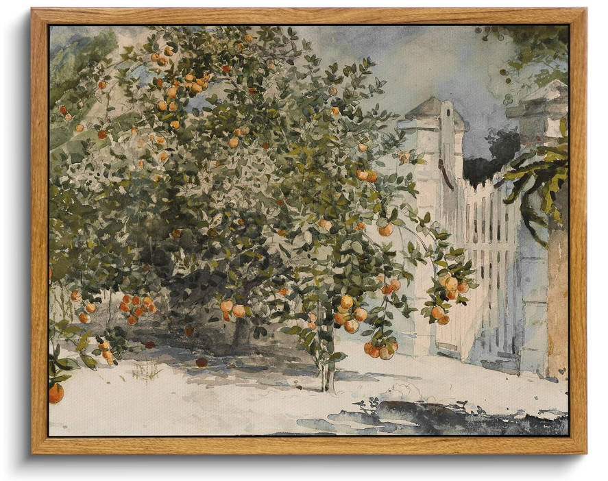 VIYYIEA Framed Canvas Wall Art Vintage Decor, Country Orange Trees Earthy Room Decor Aesthetic, Kitchen Living Room Bedroom Bathroom Rustic Farmhouse Decorations, 9"x11"