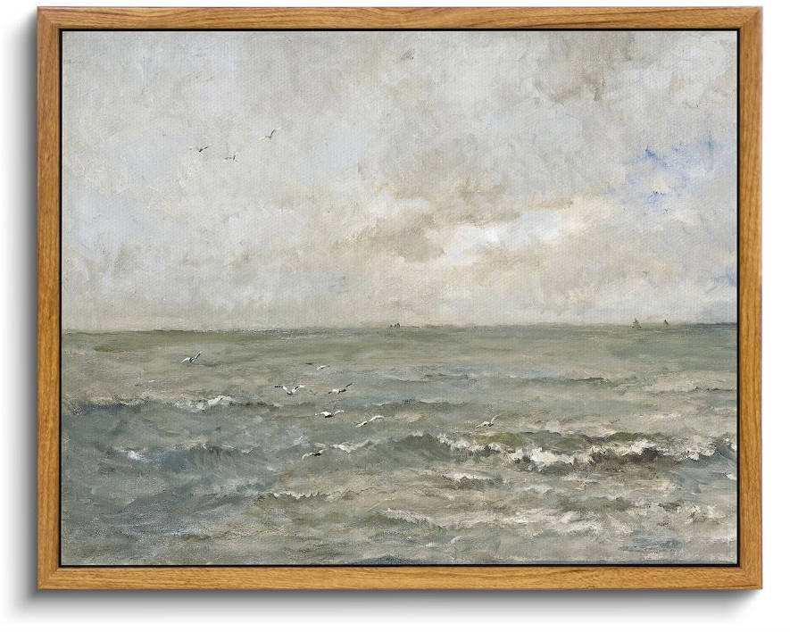 VIYYIEA Framed Canvas Wall Art Home Decor, Vintage Seascape Paintings Wall Decor, Ocean Art for Living Room Bedroom Bathroom, 9"x11"