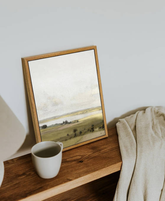 VIYYIEA Framed Canvas Wall Art Home Decor, Farmhouse Decor Rolling Valleys under Clear Skies Rustic Wall Painting, Vintage Art for Bedroom Office Living Room Decor, 9"x11"