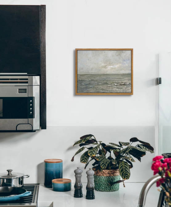 VIYYIEA Framed Canvas Wall Art Home Decor, Vintage Seascape Paintings Wall Decor, Ocean Art for Living Room Bedroom Bathroom, 9"x11"