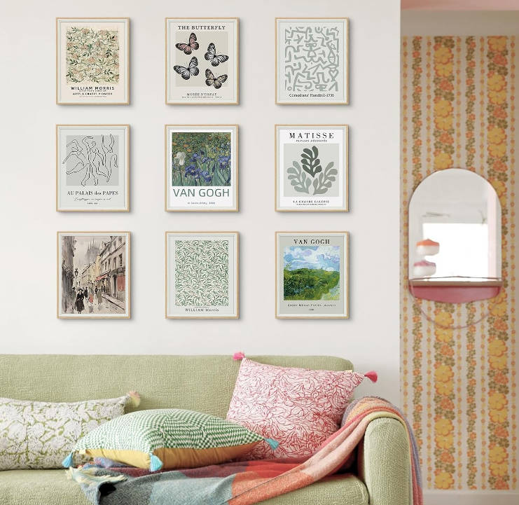 VIYYIEA 9Pcs Vintage Wall Art Prints, Van Gogh Wall Art Posters Flower Picture, 8X10In Aesthetic Sage Green Wall Decor Living Room Bedroom, Retro Art Prints Unframed Master Artwork for Office Kitchen