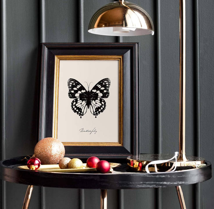 VIYYIEA Black and White Wall Art Butterfly Wall Decor Pictures for Living Room, Botanical Flower Prints Posters Room Decor Vintage Art Prints Unframed Farmhouse Kitchen Bedroom (8×10in)