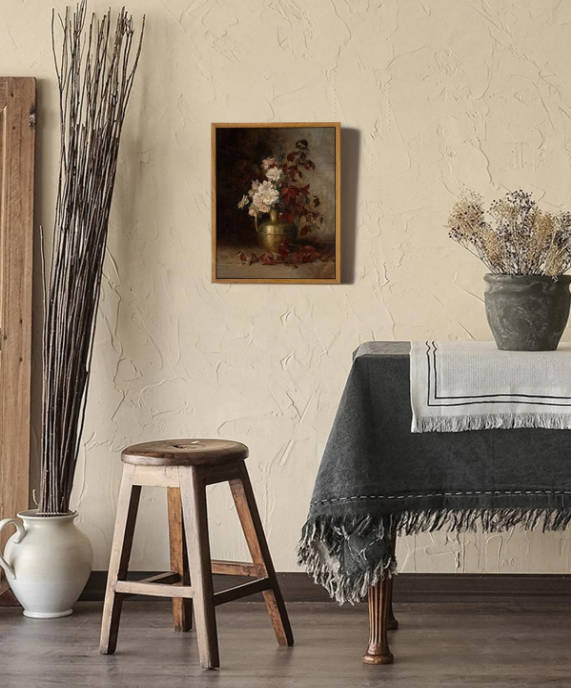 VIYYIEA Vintage Flower Wall Art Room Decor, Framed Canvas Art Botanical Prints, Flower in Vase Wall Painting, Rustic Farmhouse Wall Decor for Bedroom Living Room Bathroom Pictures, 9"x11"