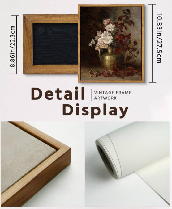 VIYYIEA Vintage Flower Wall Art Room Decor, Framed Canvas Art Botanical Prints, Flower in Vase Wall Painting, Rustic Farmhouse Wall Decor for Bedroom Living Room Bathroom Pictures, 9"x11"