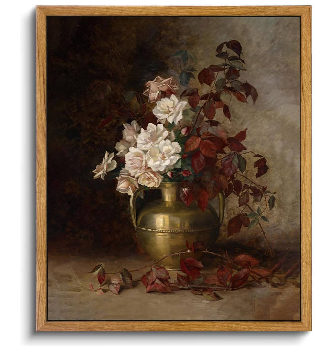 VIYYIEA Vintage Flower Wall Art Room Decor, Framed Canvas Art Botanical Prints, Flower in Vase Wall Painting, Rustic Farmhouse Wall Decor for Bedroom Living Room Bathroom Pictures, 9"x11"