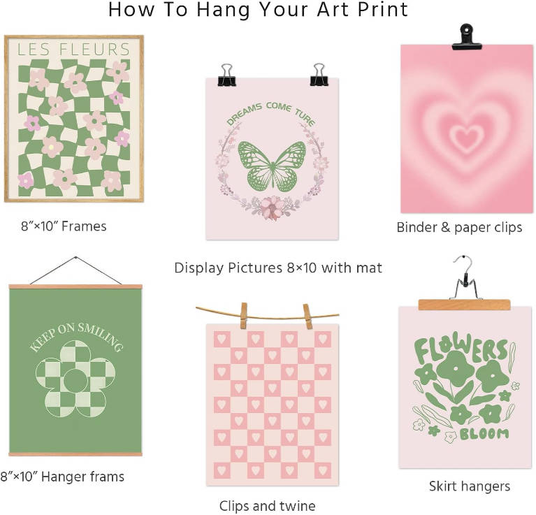 VIYYIEA Preppy Pink Wall Art Room Decor Aesthetic Pink Pictures Collage Wall Decor Bedroom Trendy Stuff Wall Poster Flower Butterfly Art Prints Unframed Preppy Home Decor（8X10in