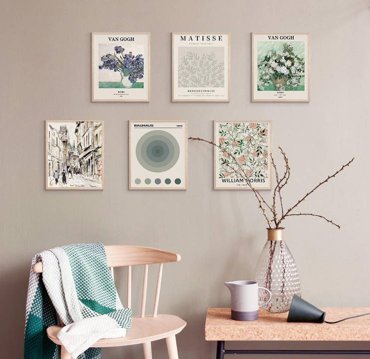 VIYYIEA 9Pcs Vintage Wall Art Prints, Sage Green Matisse Wall Art Posters, Aesthetic Floral Wall Decor Bedroom Living Room, Retro Art Prints Unframed 8X10 Inch Master Artwork Picture Set for Kitchen