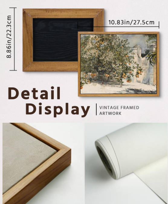 VIYYIEA Framed Canvas Wall Art Vintage Decor, Country Orange Trees Earthy Room Decor Aesthetic, Kitchen Living Room Bedroom Bathroom Rustic Farmhouse Decorations, 9"x11"