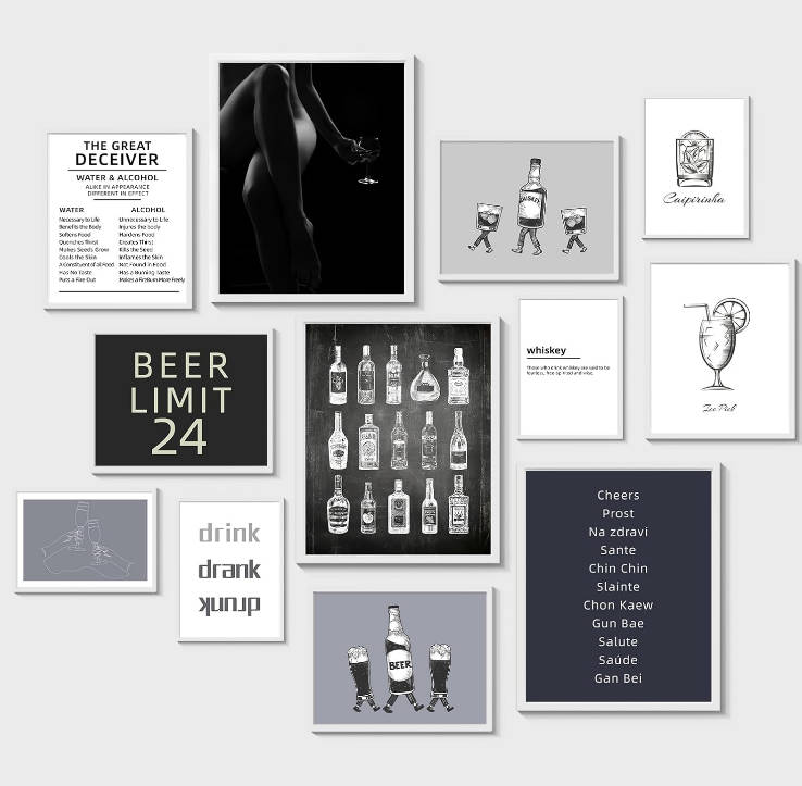 VIYYIEA Bar Cart Decor Vintage Bar Wall Art Prints Room Decor Alcohol Drinks Posters Whiskey Wall Decor Quotes Sign Wall Art Abstract Bar Pictures Decoration for Bar Kitchen Dorm