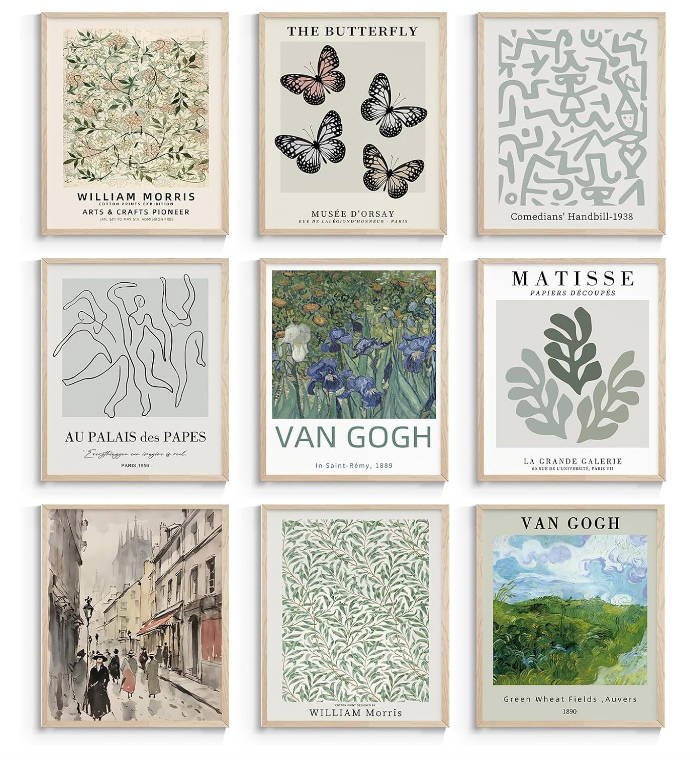 VIYYIEA 9Pcs Vintage Wall Art Prints, Van Gogh Wall Art Posters Flower Picture, 8X10In Aesthetic Sage Green Wall Decor Living Room Bedroom, Retro Art Prints Unframed Master Artwork for Office Kitchen
