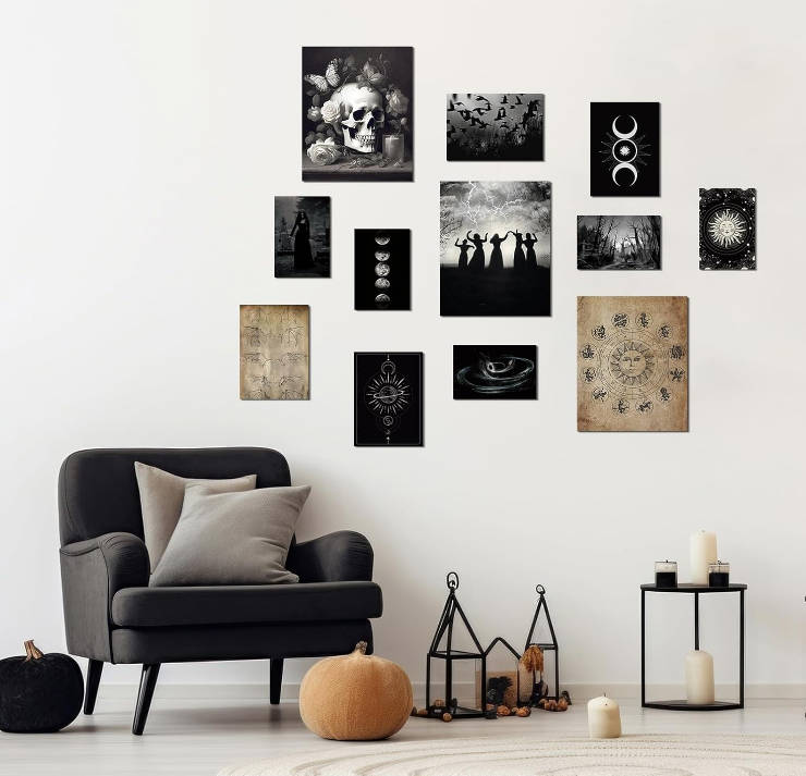 VIYYIEA Gothic Home Decor Aesthetic - Witchy Wall Art Goth Posters, Unframed Art Prints Witch Wall Decor Dark Academia Decor Bedroom Kitchen, Hallway Spooky Room Decor, Halloween Wicca Picture Set