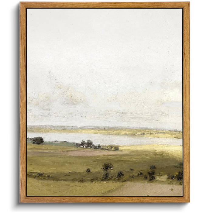 VIYYIEA Framed Canvas Wall Art Home Decor, Farmhouse Decor Rolling Valleys under Clear Skies Rustic Wall Painting, Vintage Art for Bedroom Office Living Room Decor, 9"x11"