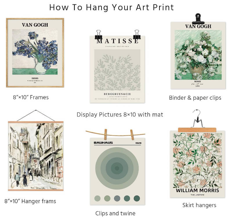 VIYYIEA 9Pcs Vintage Wall Art Prints, Sage Green Matisse Wall Art Posters, Aesthetic Floral Wall Decor Bedroom Living Room, Retro Art Prints Unframed 8X10 Inch Master Artwork Picture Set for Kitchen