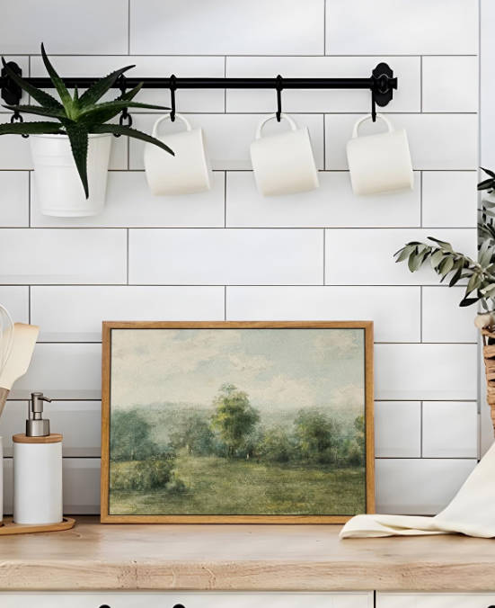 VIYYIEA Framed Canvas Wall Art Decor, Vast Grassland Landscape Prints Painting, Vintage Abstract Wall Art for Living Room Bedroom Bathroom Office, 9"x11"