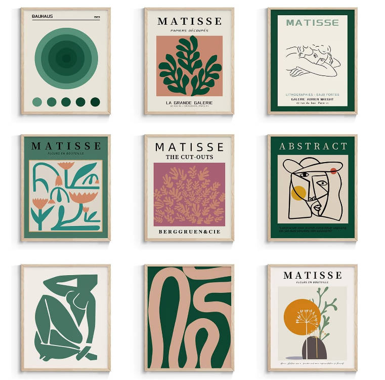 VIYYIEA Sage Matisse Wall Art Aesthetic Room Decor, Abstract Botanical Wall Decor Posters Bedroom, Unframed Art Prints for Living Room, Kitchen, Bathroom, Master Artwork Pictures Set (8×10in)