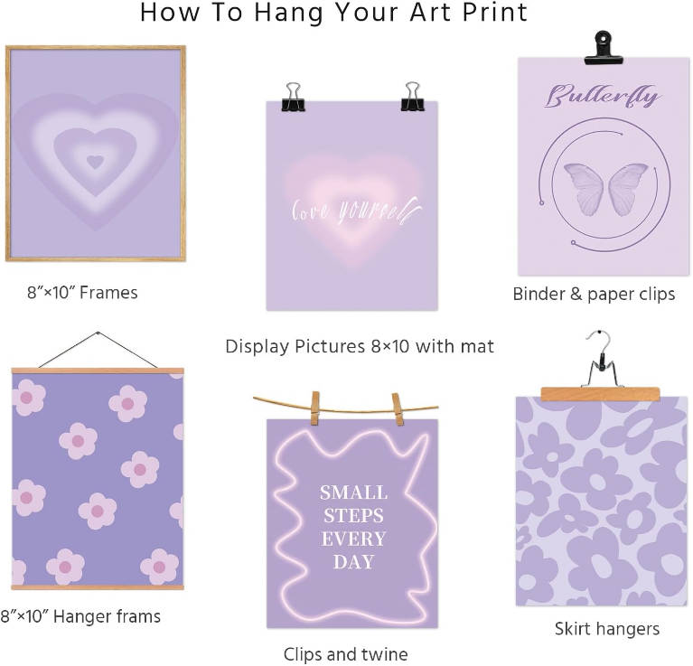 VIYYIEA Preppy Wall Art Prints, Purple Room Decor For Living Room, School Posters Wall Pictures Aesthetic Wall Decor (8 x 10in, Unframed)