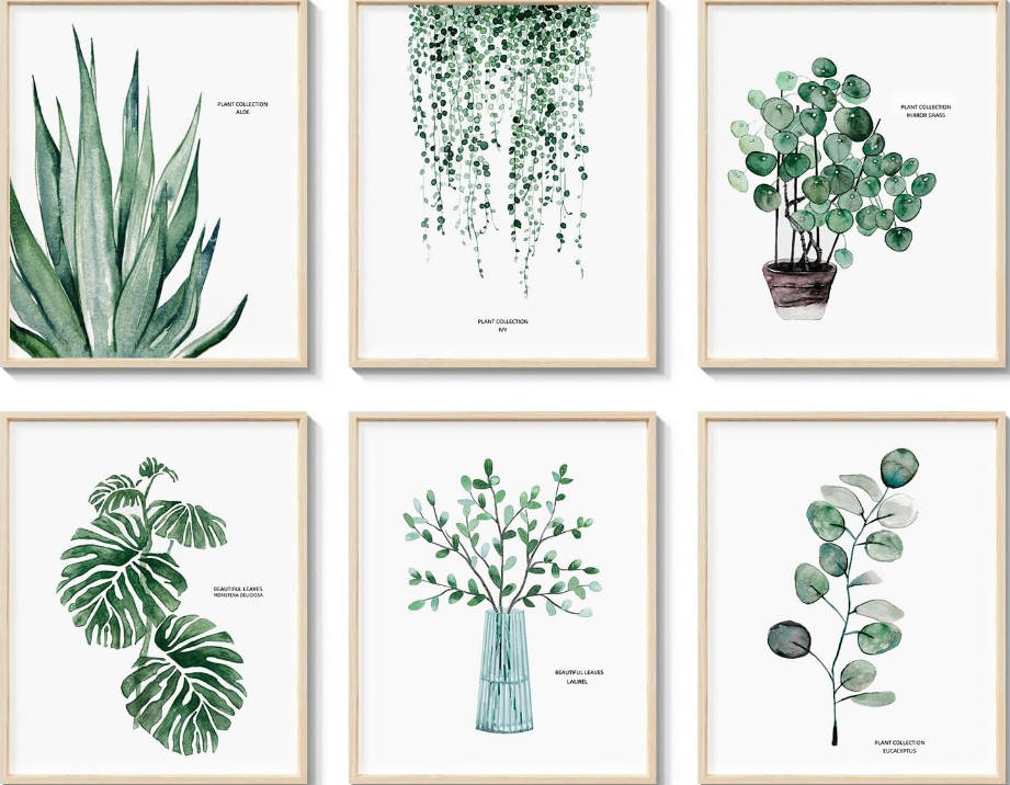 VIYYIEA Botanical Wall Decor Room Aesthetic for Bedroom, Sage Green Decor Posters, Flower Wall Art Prints Boho Leaf Eucalyptus for Living Room Kitchen Bathroom