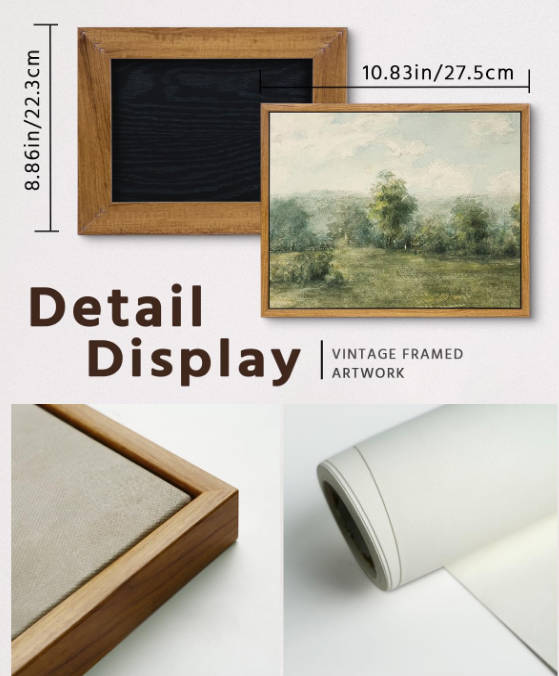 VIYYIEA Framed Canvas Wall Art Decor, Vast Grassland Landscape Prints Painting, Vintage Abstract Wall Art for Living Room Bedroom Bathroom Office, 9"x11"