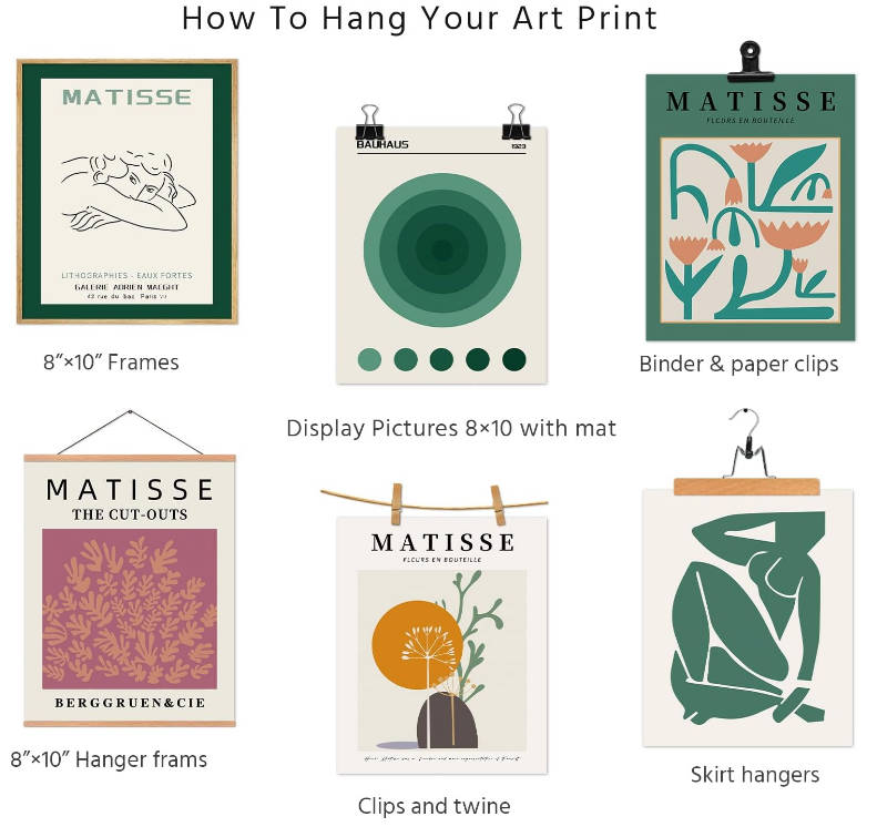 VIYYIEA Sage Matisse Wall Art Aesthetic Room Decor, Abstract Botanical Wall Decor Posters Bedroom, Unframed Art Prints for Living Room, Kitchen, Bathroom, Master Artwork Pictures Set (8×10in)