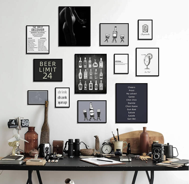 VIYYIEA Bar Cart Decor Vintage Bar Wall Art Prints Room Decor Alcohol Drinks Posters Whiskey Wall Decor Quotes Sign Wall Art Abstract Bar Pictures Decoration for Bar Kitchen Dorm
