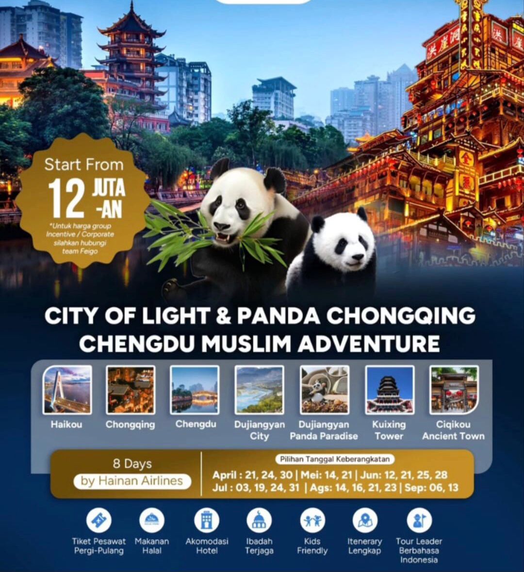 Paket Wisata City of Light & Panda Chongqing Chengdu Muslim