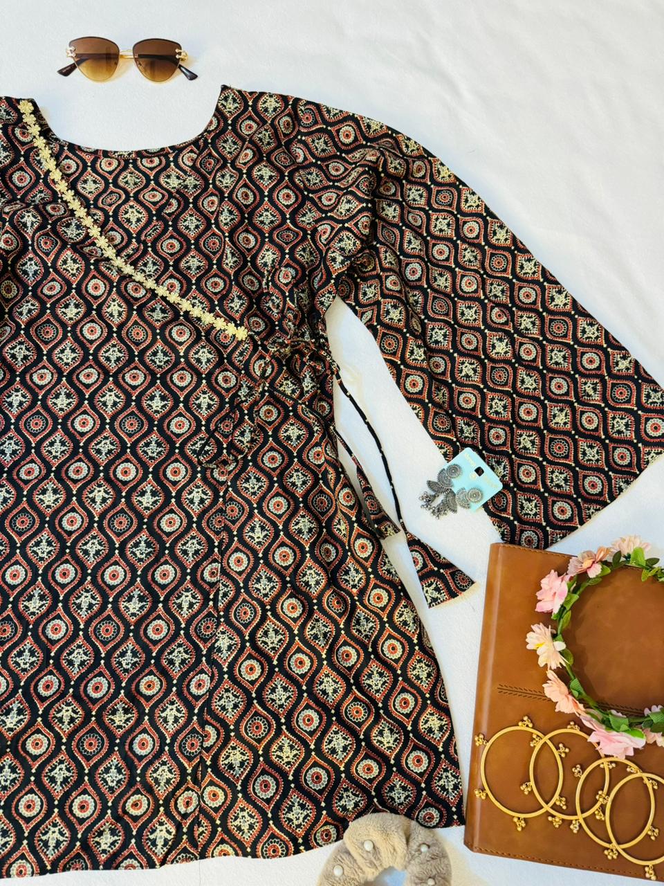 Boho Print Wrap Dress