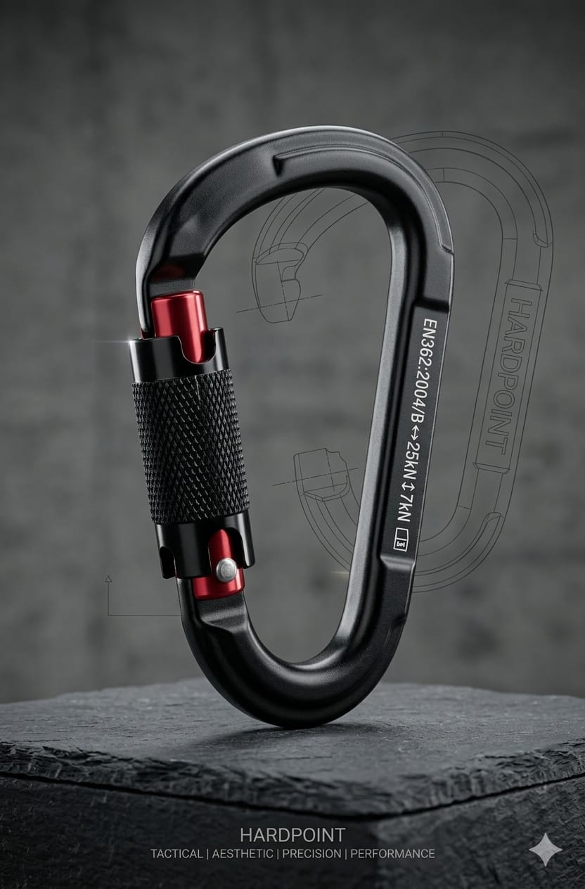 Hardpoint Tactical 25kN Aluminum Auto-Locking D-Carabiner (Black/Red)