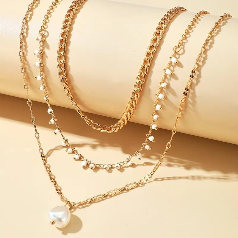 Elegant Gold Layered Pearl Necklace