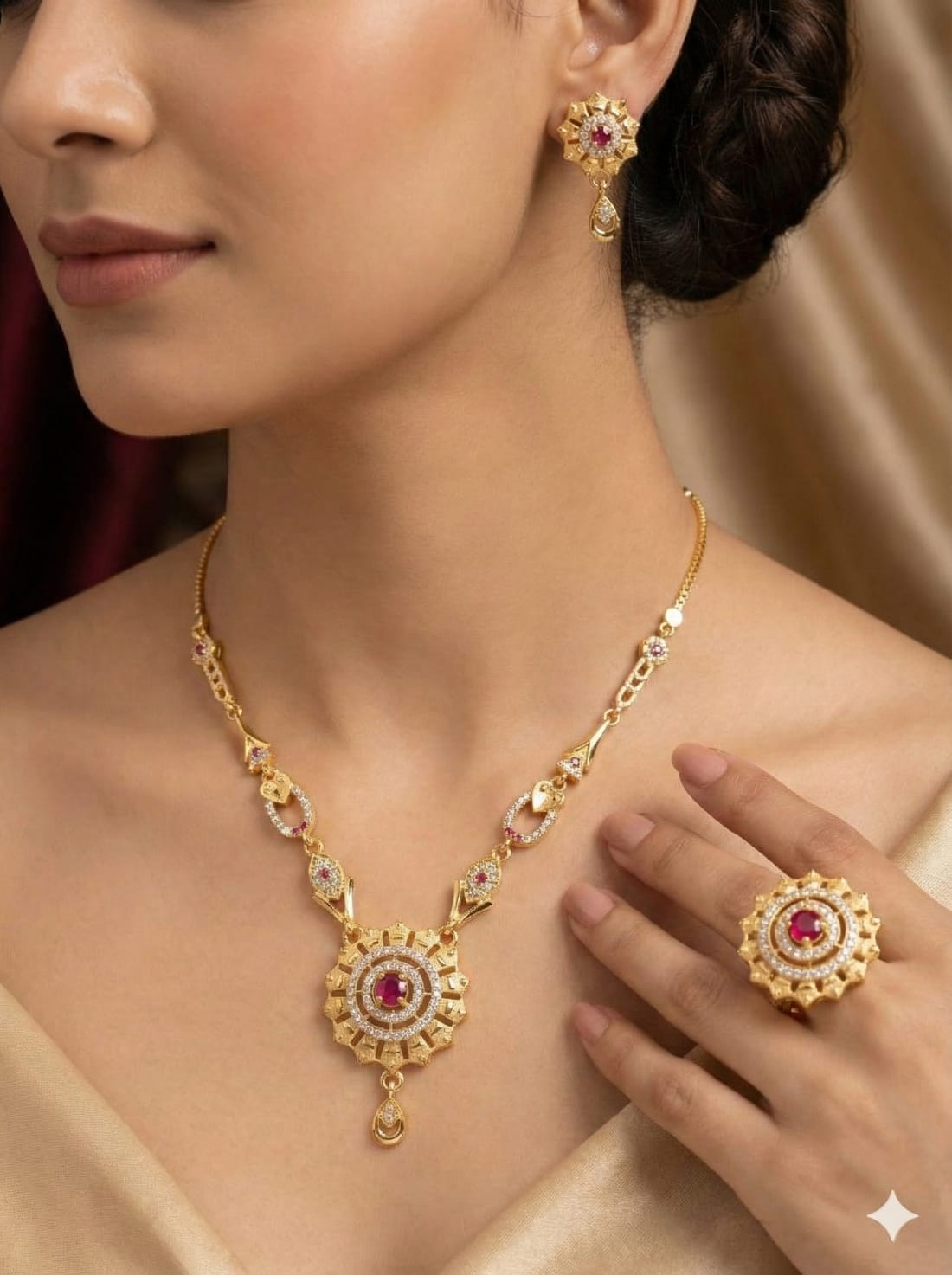 Gold-Plated Ruby Jewelry Set