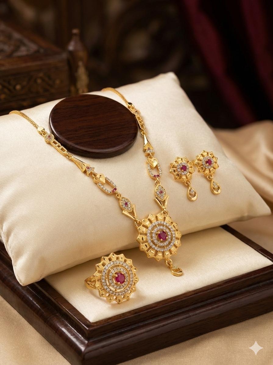 Gold-Plated Ruby Jewelry Set