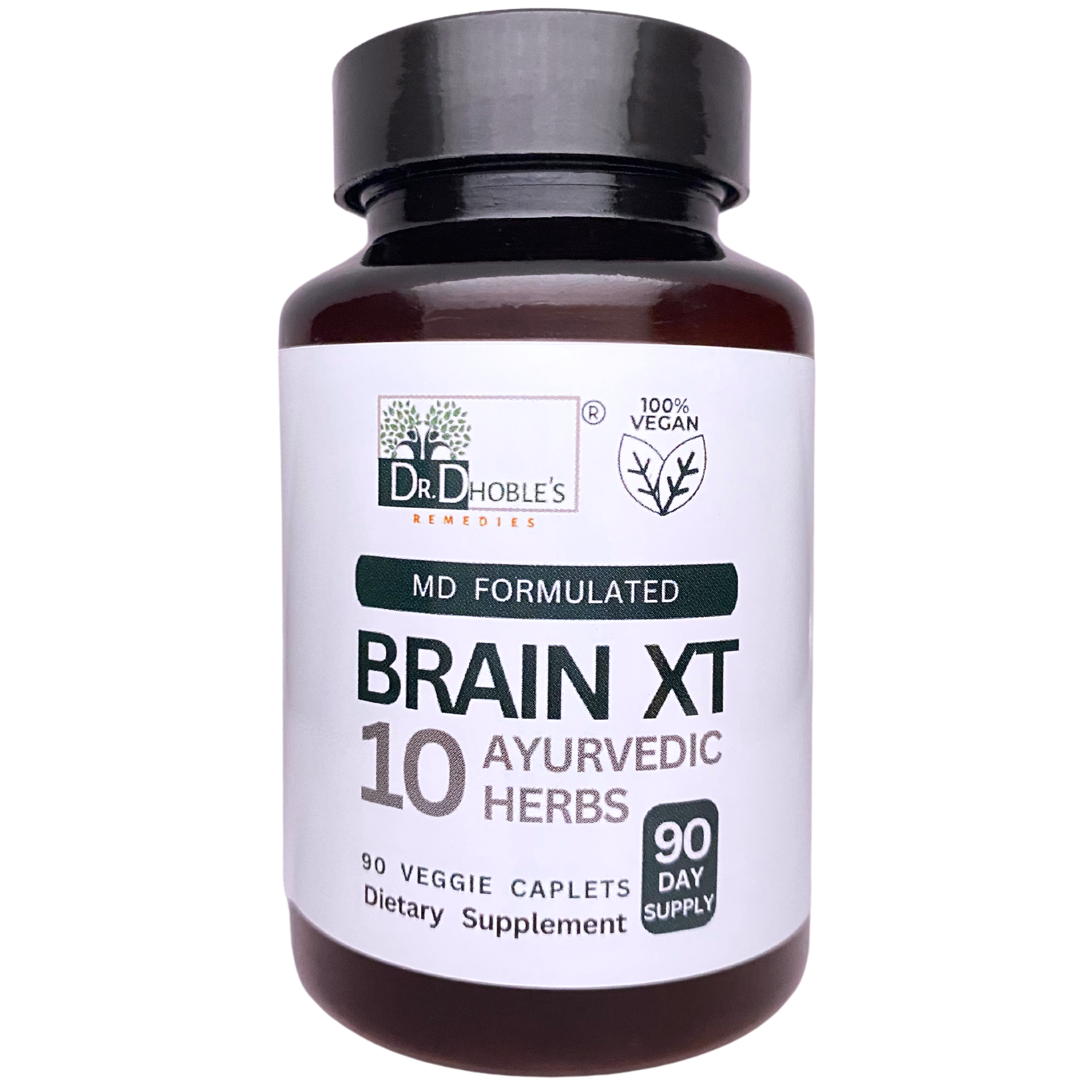 Dr. Dhoble's Remedies Brain XT- MD Made Neuro Cognitive Health Support Supplement, 10 Herbs - Supplements Mood, Vitality, Wellness, Focus and Memory, Nootropic Aid for Men & Women, 90 Vegan Pills