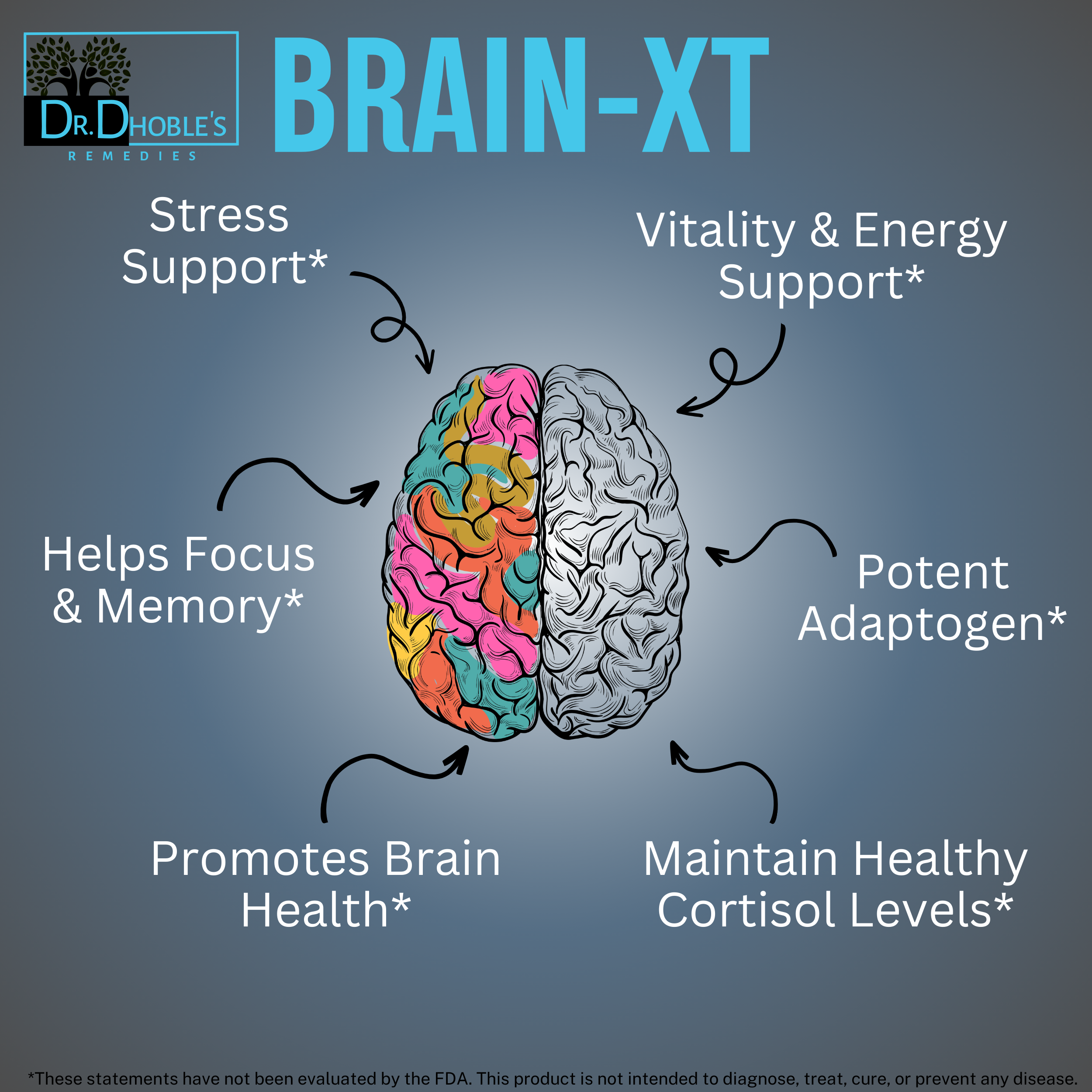 Dr. Dhoble's Remedies Brain XT- MD Made Neuro Cognitive Health Support Supplement, 10 Herbs - Supplements Mood, Vitality, Wellness, Focus and Memory, Nootropic Aid for Men & Women, 90 Vegan Pills