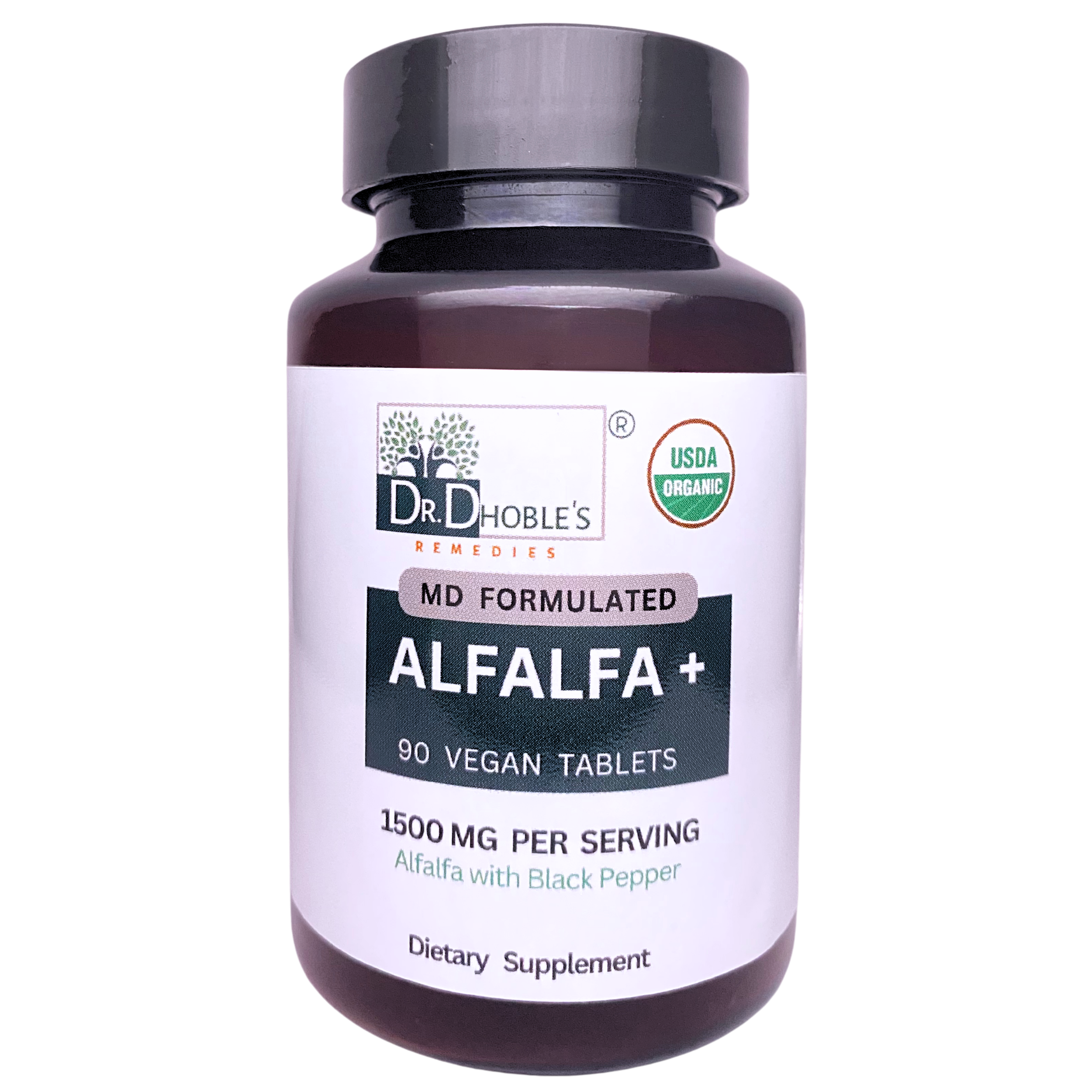 Dr. Dhoble's Remedies Alfalfa+, MD Formulated Advanced Alfalfa Delivery Formula, Enhanced Bioavailability with Black Pepper, Superfood, Natural Chlorophyll Supplement, USDA Organic, 90 Vegan Tablets