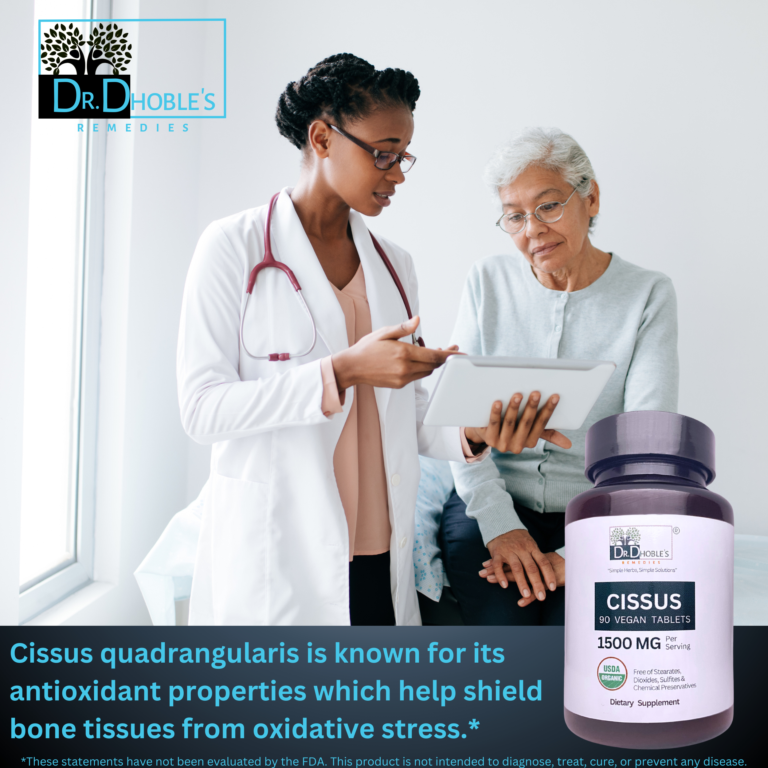 Dr. Dhoble's Remedies Cissus Quadrangularis Supplement, Made Uniquely with Nature's Glue, Joint Support, Supplements Bone, Ligament, Cartilage and Tendon, No Extract, USDA Organic 90 Vegan Tablets