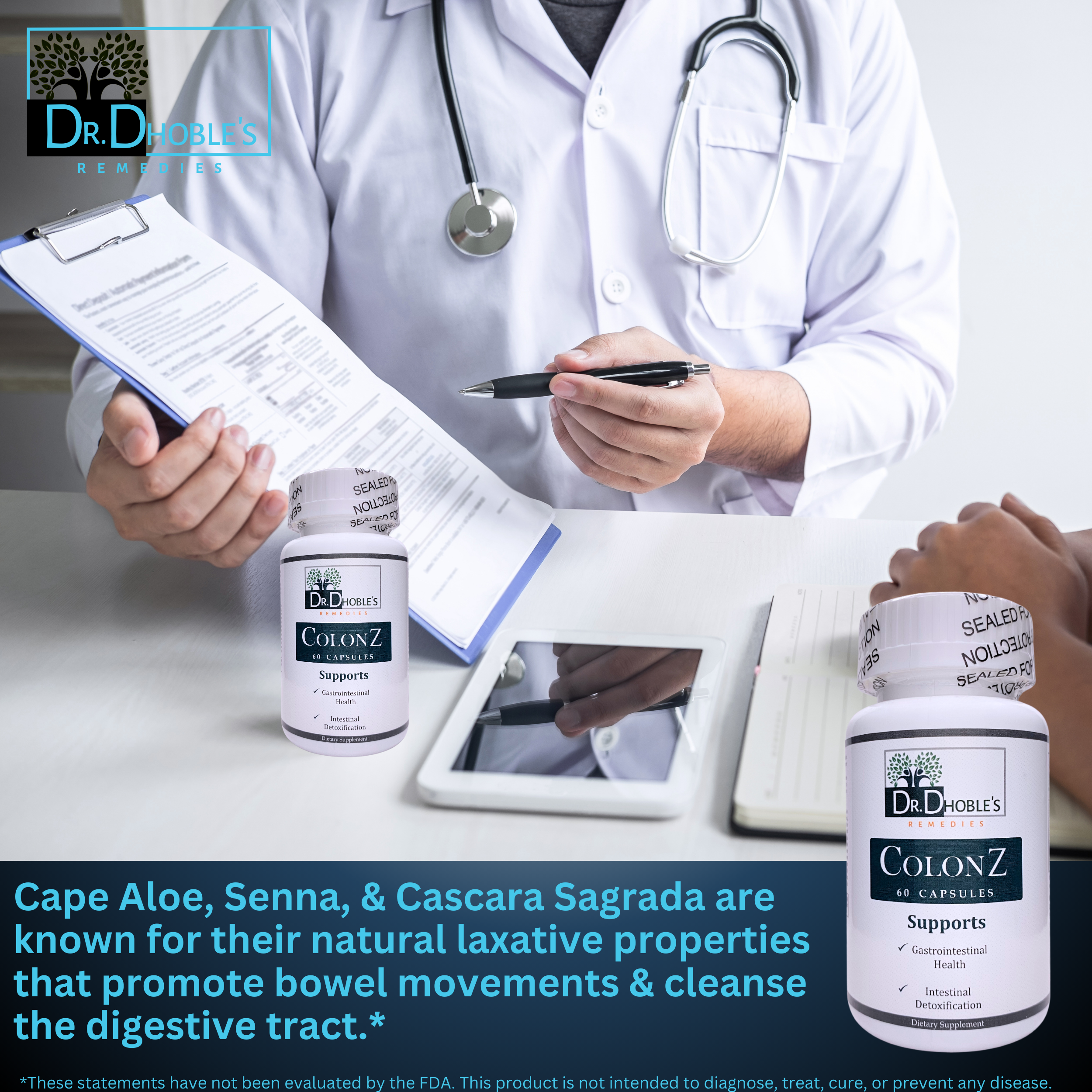 Dr. Dhoble's Remedies ColonZ - MD Formulated 15 Day Cleanse with Cape Aloe, Herbal Colon Cleanser & Detox – Helps Occasional Constipation, Bloating Relief, Remove Toxins, Broom, Detoxify, & Gut Health