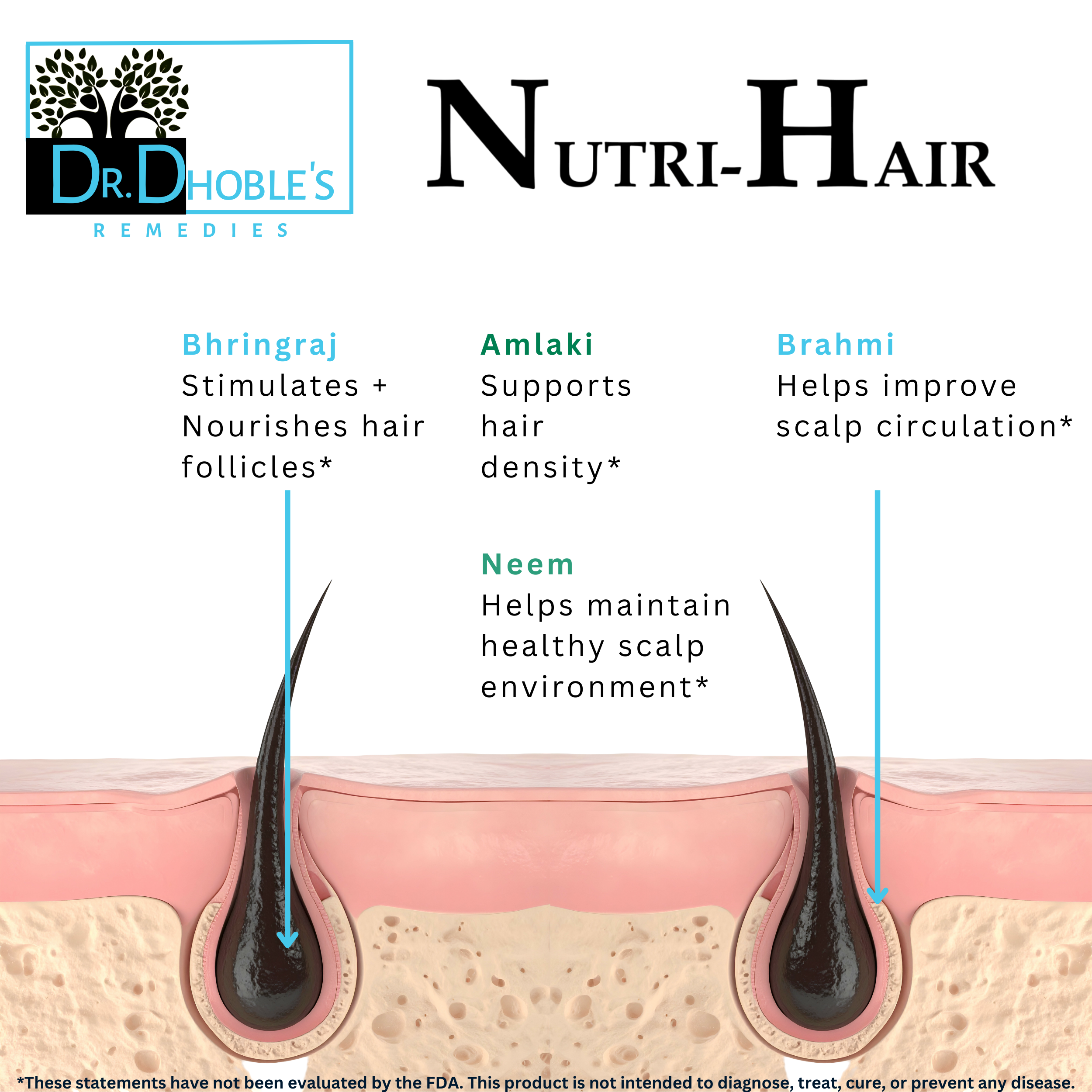 Nutri-Hair MD Formulated, Supports Healthy Hair Care, Natural Ayurvedic Herbal Blend - Bhringraj, Amlaki (Amla), Brahmi, Neem, 900mg per Serving, Vegan, Gluten-Free, 90 Vegetarian Capsules