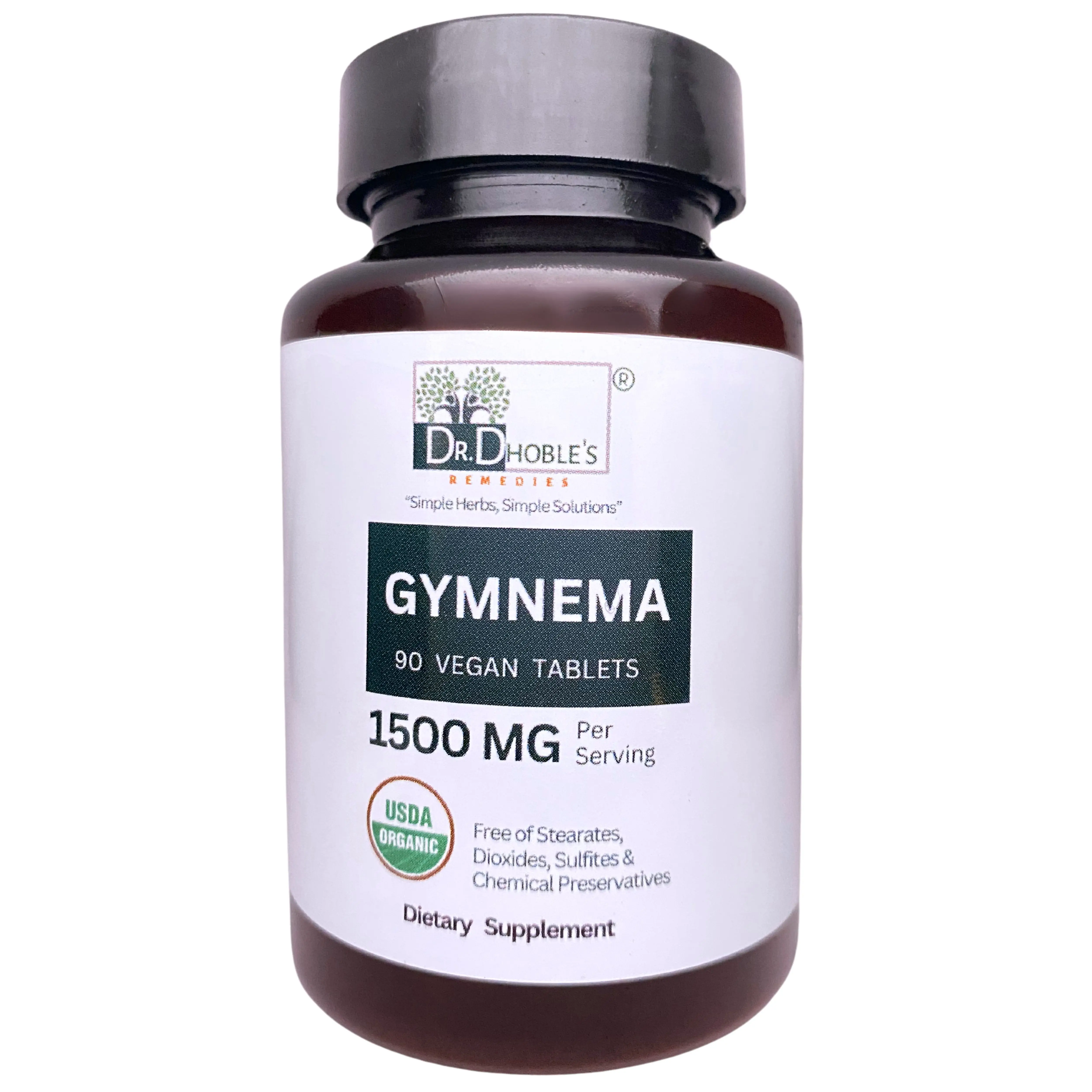 Dr. Dhoble's Remedies Gymnema Sylvestre (Gudmar), 1500 Mg, No Extracts, Vegan Tablets Uniquely Made with Gum Acacia (Natural Glue), Natural Powdered Gymnema Both Leaves & Stems, USDA Organic, 90 Tabs