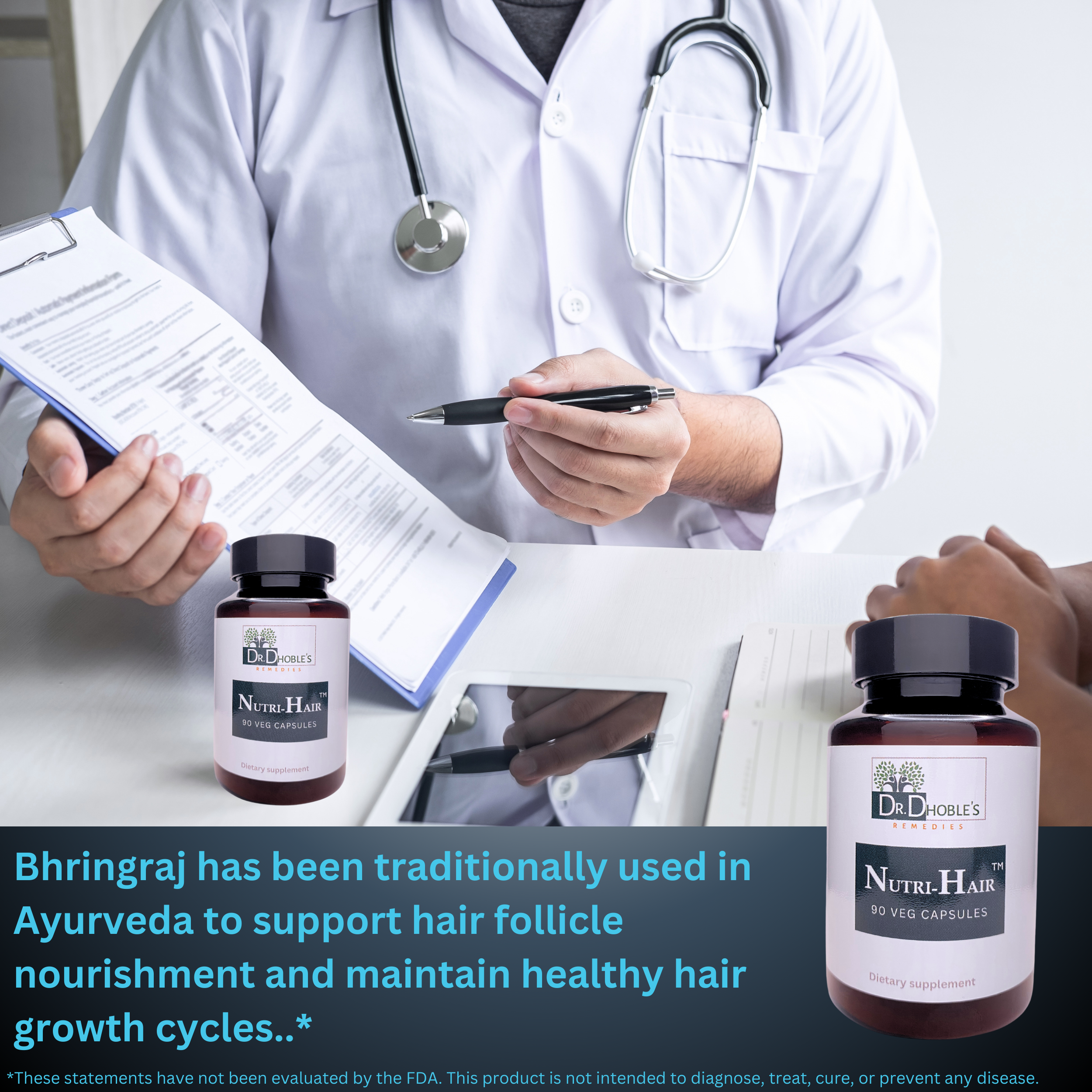 Nutri-Hair MD Formulated, Supports Healthy Hair Care, Natural Ayurvedic Herbal Blend - Bhringraj, Amlaki (Amla), Brahmi, Neem, 900mg per Serving, Vegan, Gluten-Free, 90 Vegetarian Capsules