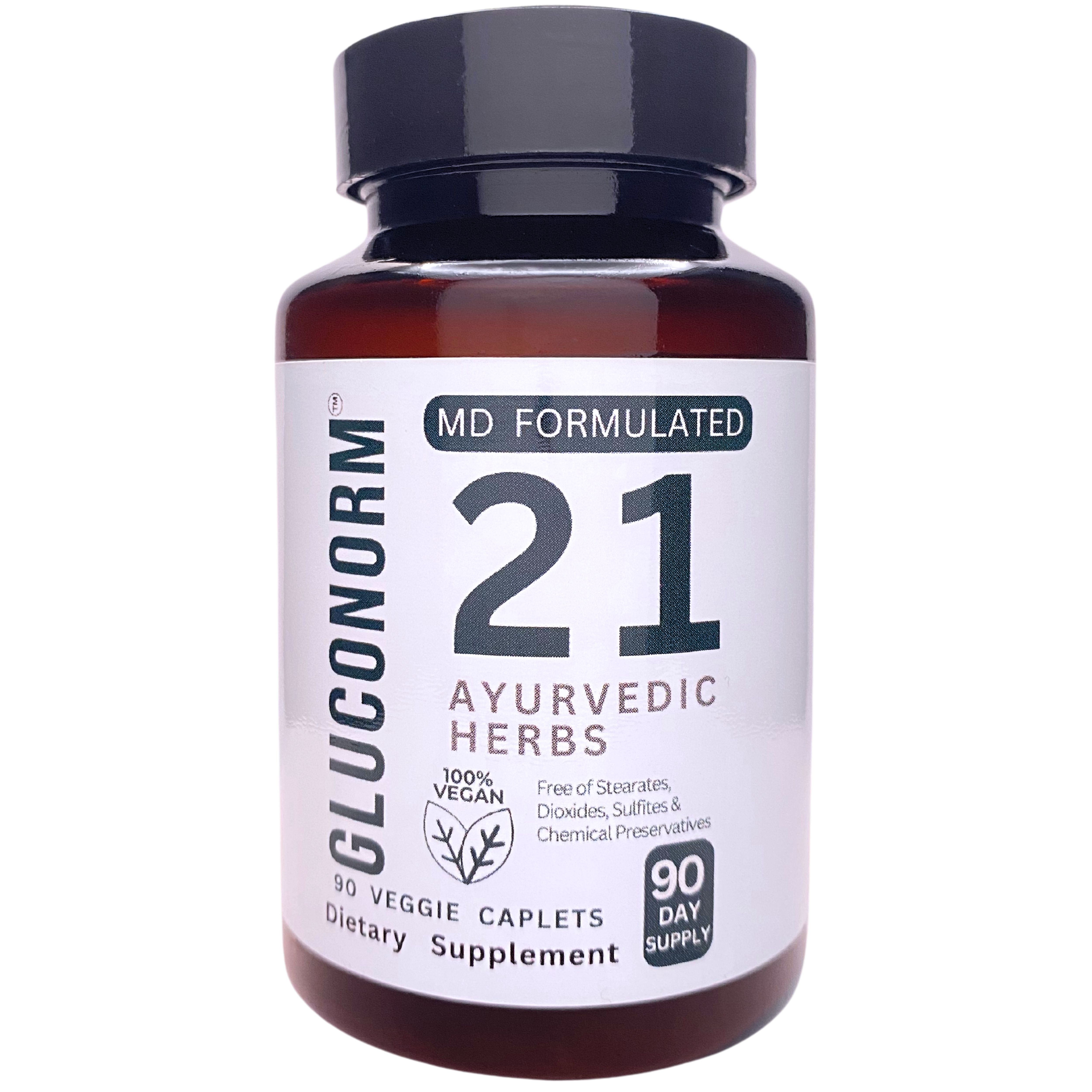 Dr. Dhoble's Remedies GlucoNorm – MD Formulated Research-Backed Natural Blood Sugar Support Formula, Blood Sugar Control, Reduces Sugar Cravings, Made Uniquely with Natures Glue (Gum Acacia), Vegan, Gluten-free, 90 Caplets