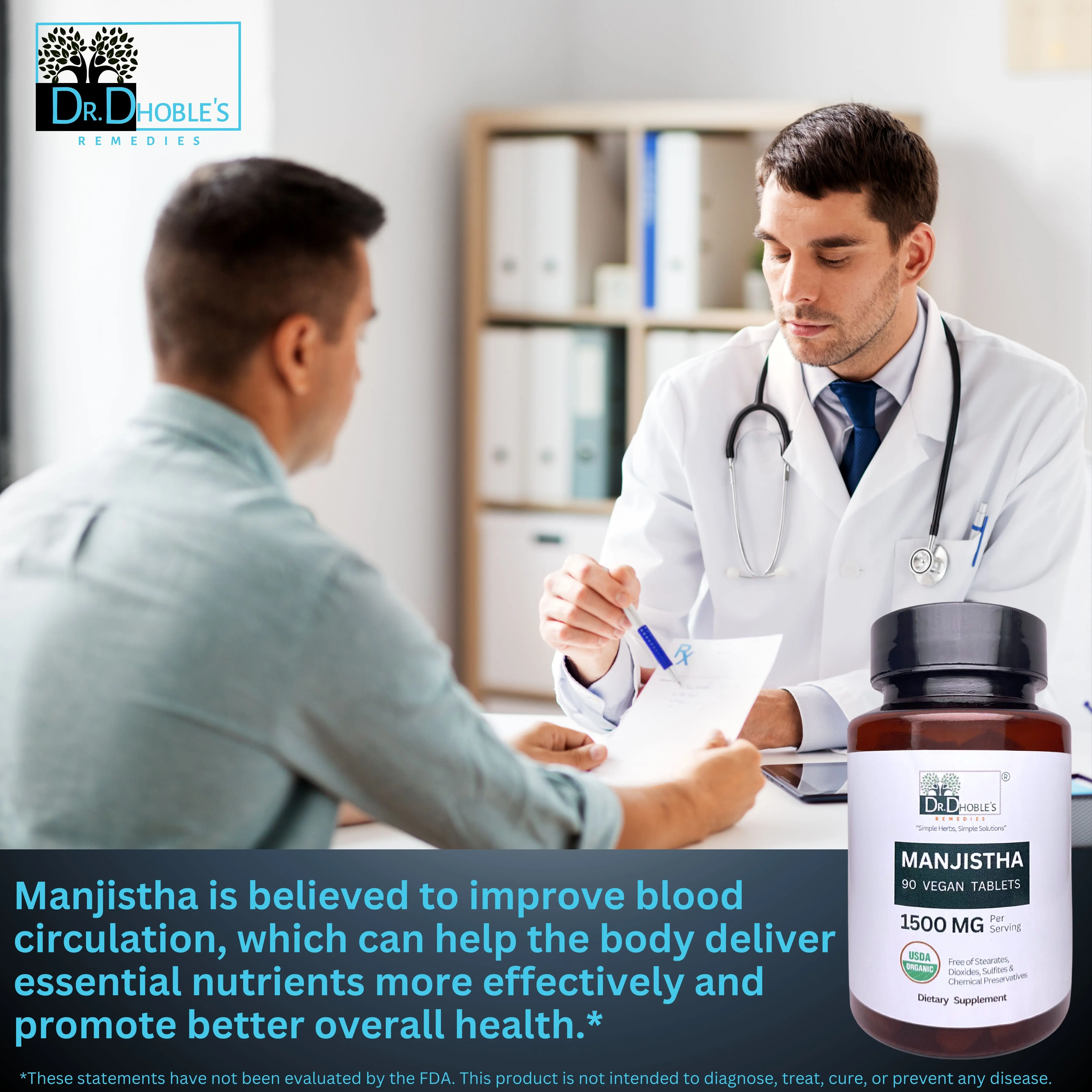 Manjistha, Madder Root, Supreme Herbal Blood Cleaner/Purifier, Cleanse & Detox Liver, Clear Skin Supplement, USDA Organic, Sourced from India,1500 Mg/Serving, 90 Vegan Tablets