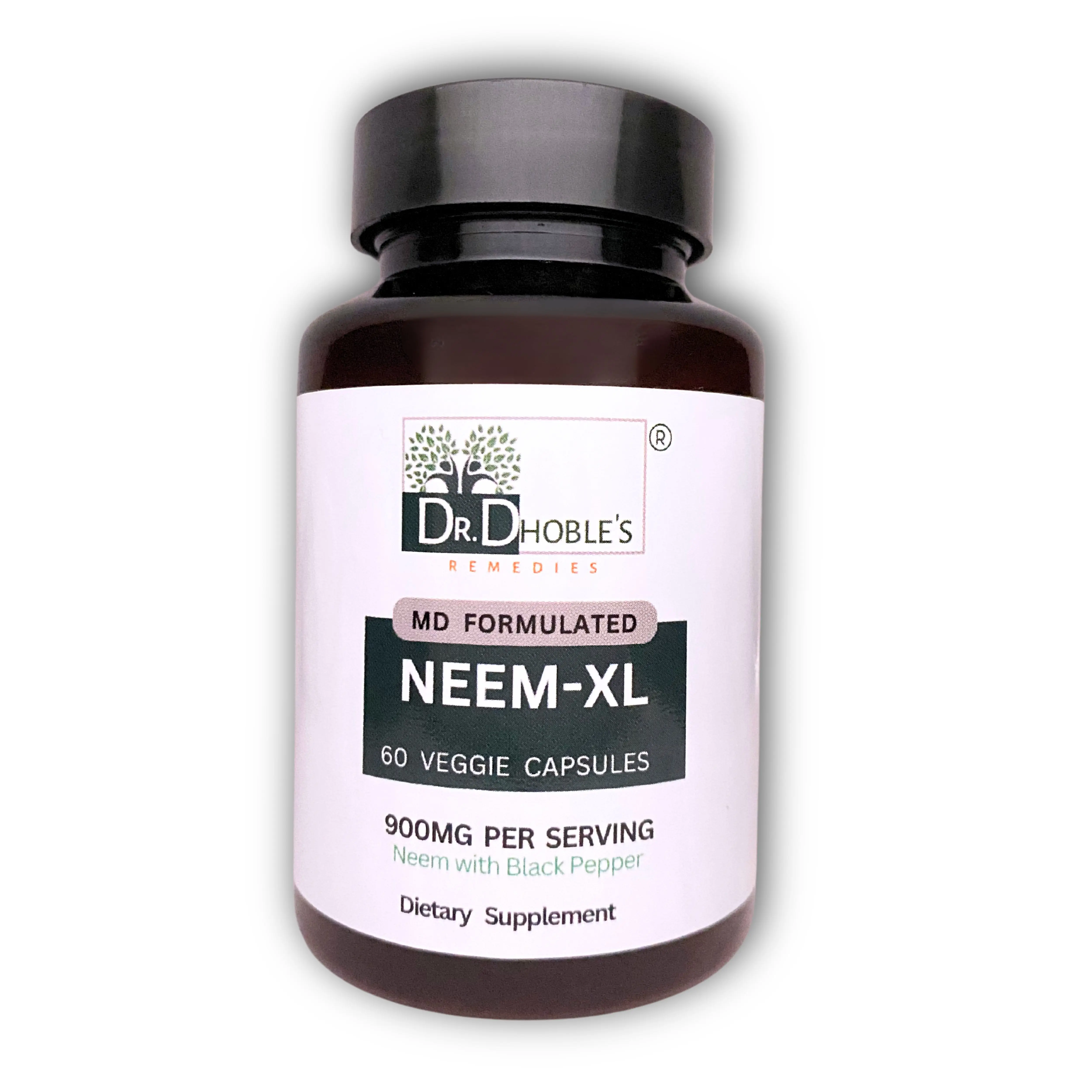 Dr. Dhoble's Remedies Neem XL, MD Formulated Advanced Neem Supplement, Enhanced Effectiveness & Bioavailability with Black Pepper, Neem Leaf Powder, No Extract, Vegan Capsules for Quick Release