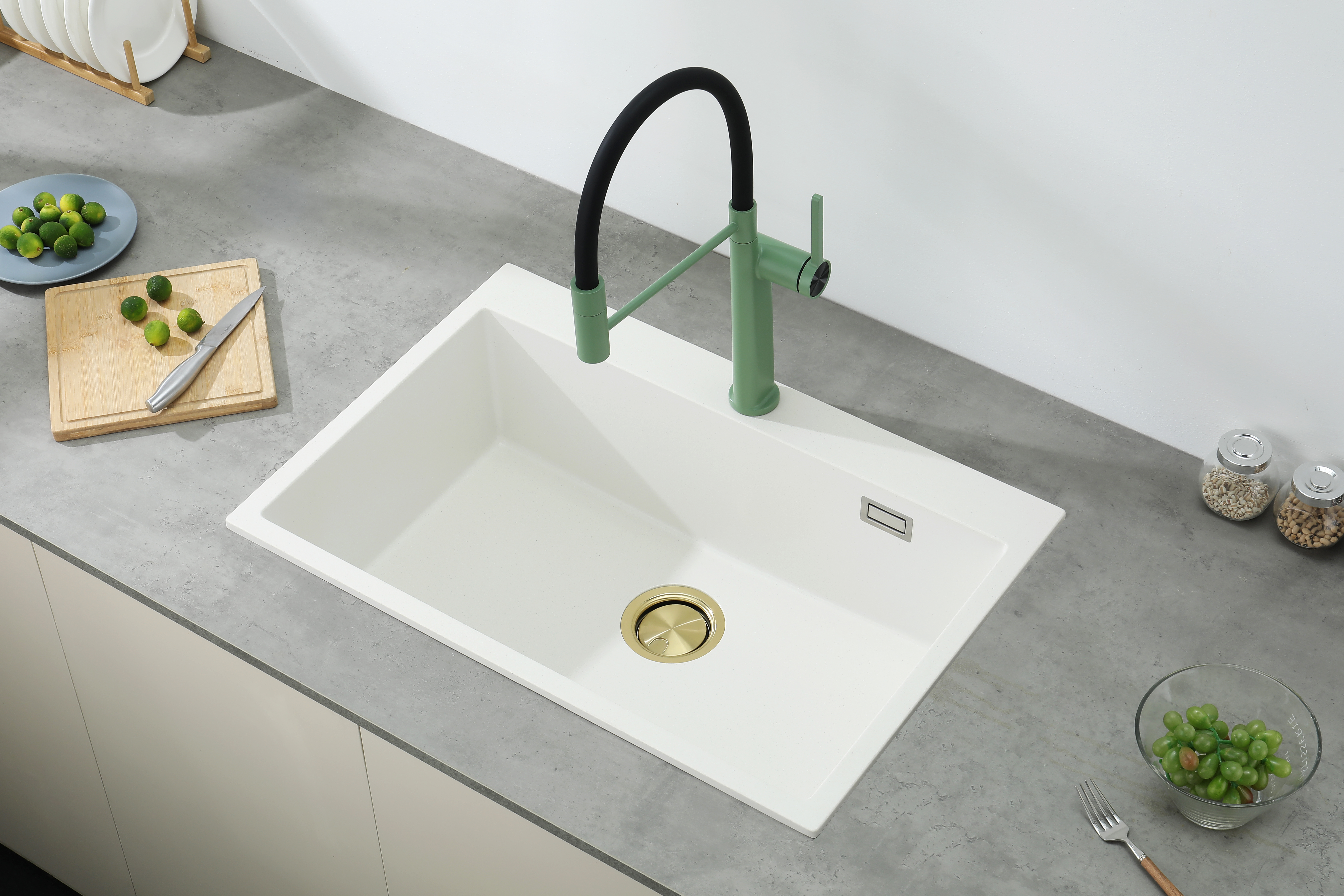 28" Granite Topmount Single Bowl White Kitchen Sink