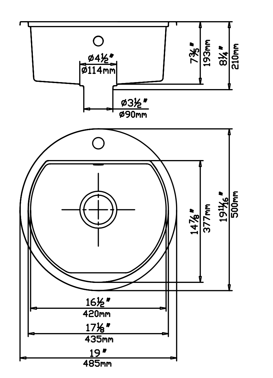 19" Granite Topmount Round Grey Kitchen Sink