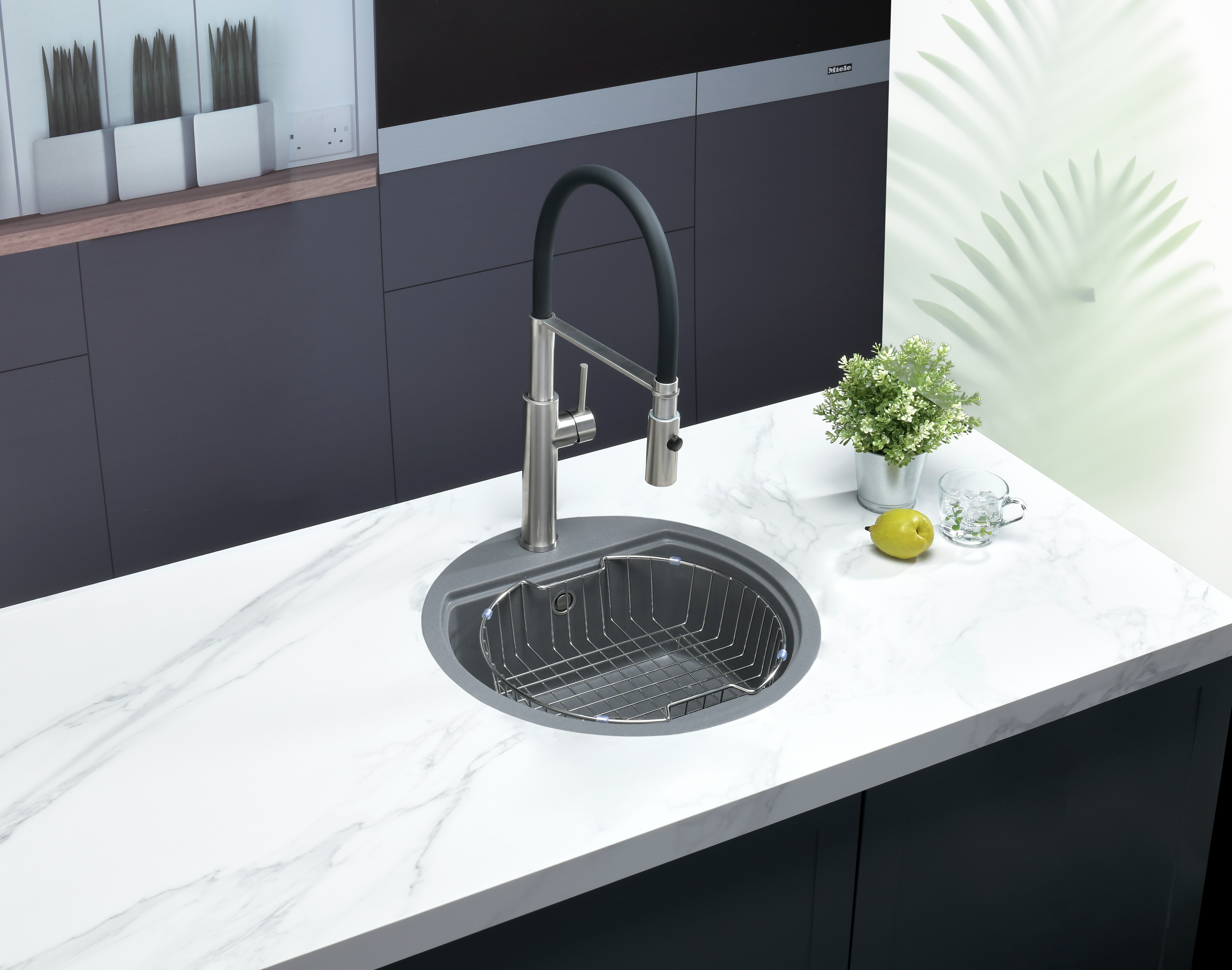 19" Granite Topmount Round Grey Kitchen Sink