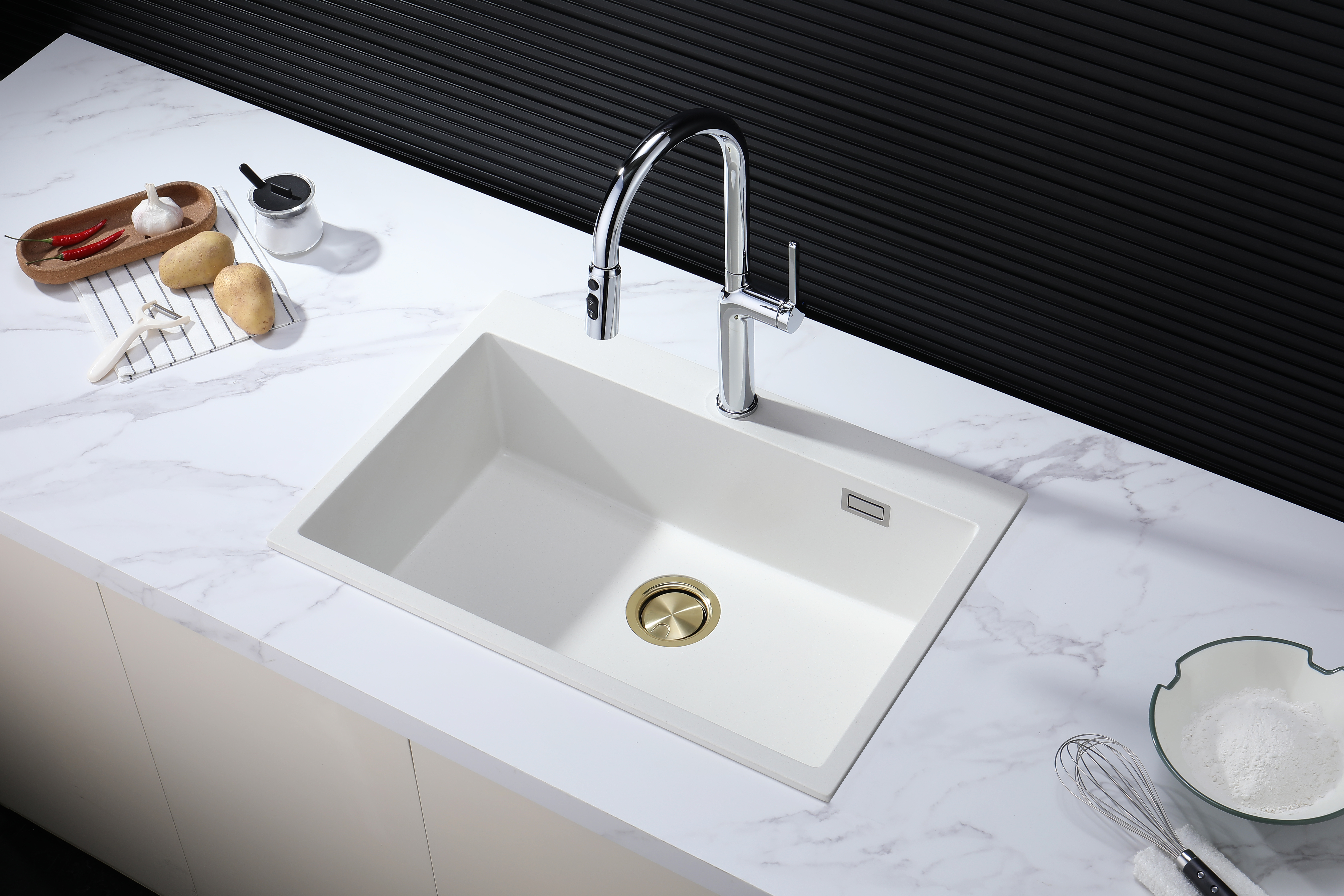 28" Granite Topmount Single Bowl White Kitchen Sink