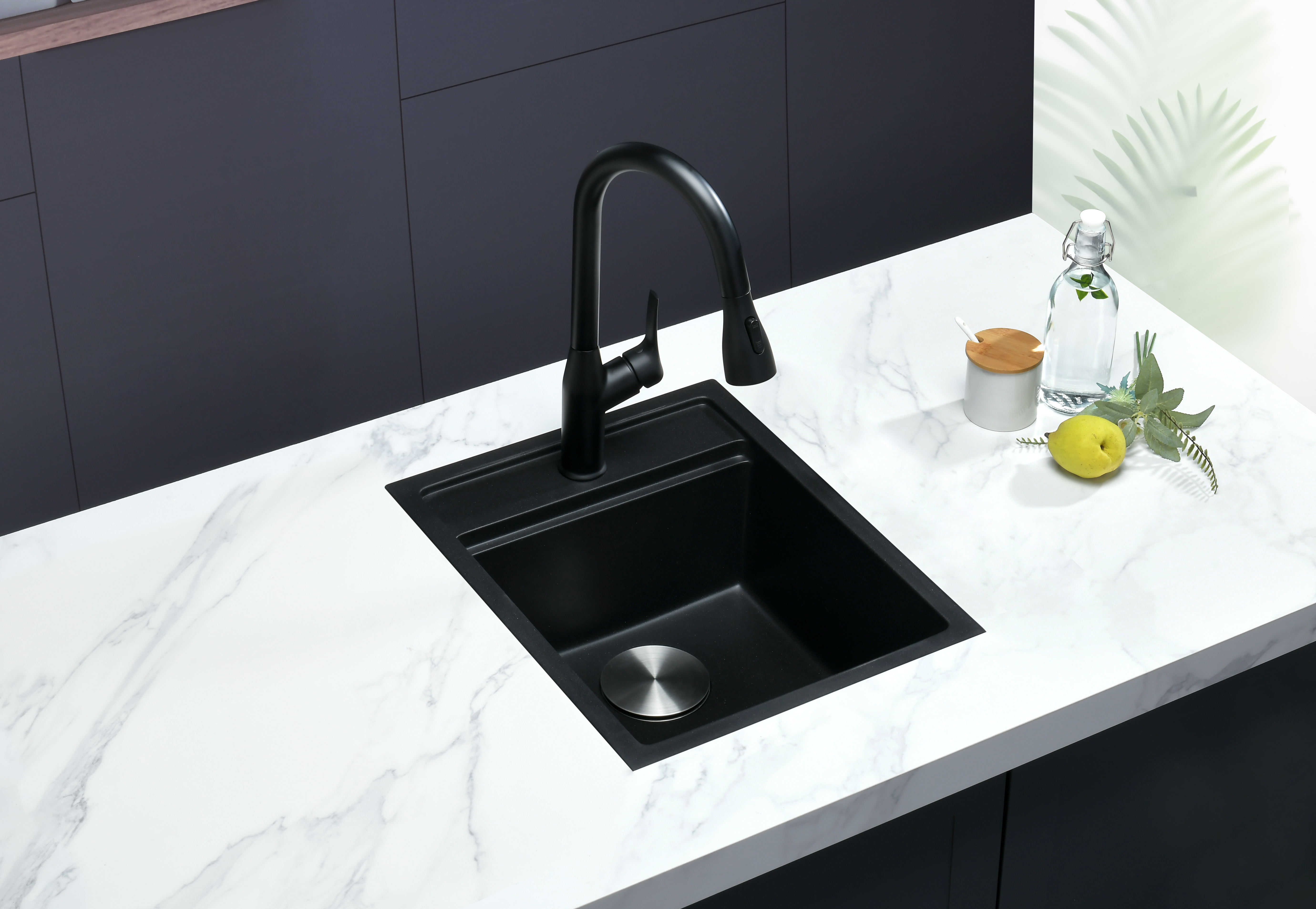 16" Granite Topmount/Middlemount/Undermount Black Kitchen Sink