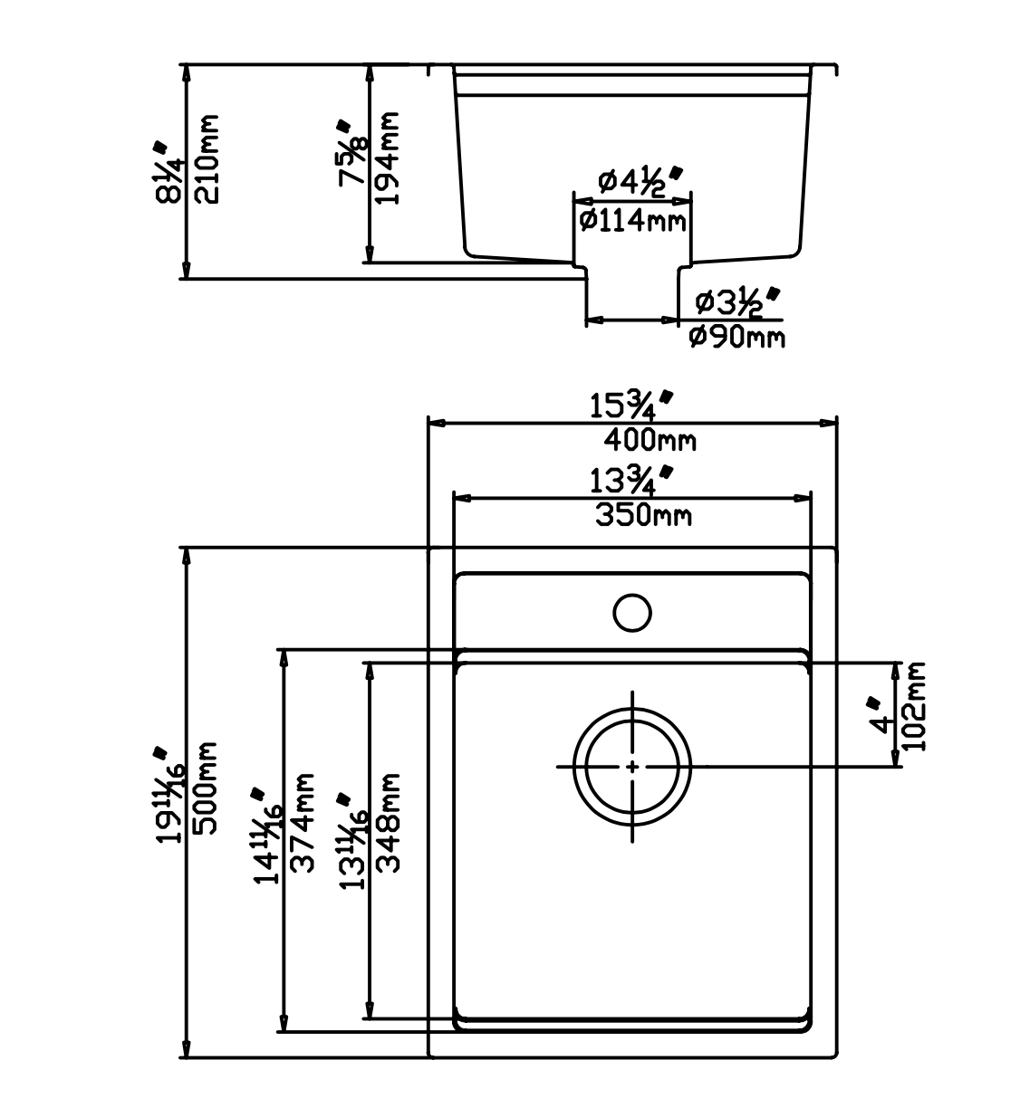 16" Granite Topmount/Middlemount/Undermount Black Kitchen Sink